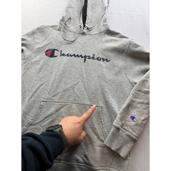 Champion Hoodie Mens Small Gray Lightweight Normcore Casual Pullover Sweatshirt - Picture 3 of 7
